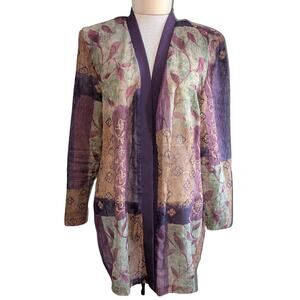 Purple Kimono Cardigan Sz 18W VTG 80s Pride & Joy Sheer Open Front Mixed Pattern